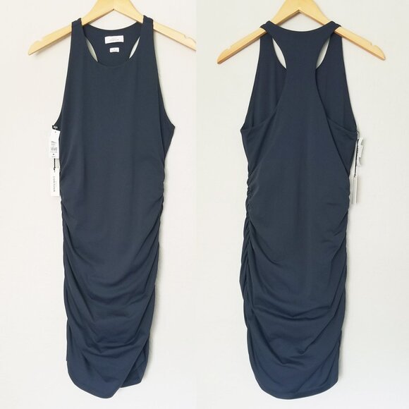 NEW Aritzia Babaton Contour Ruched Racer Sleeveless Mini Dress M Navy Blue $88 - Picture 6 of 14